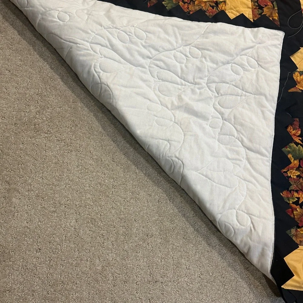 Handmade Autumn Leaf Patchwork Quilt Zig Zag Geometric Gold Black